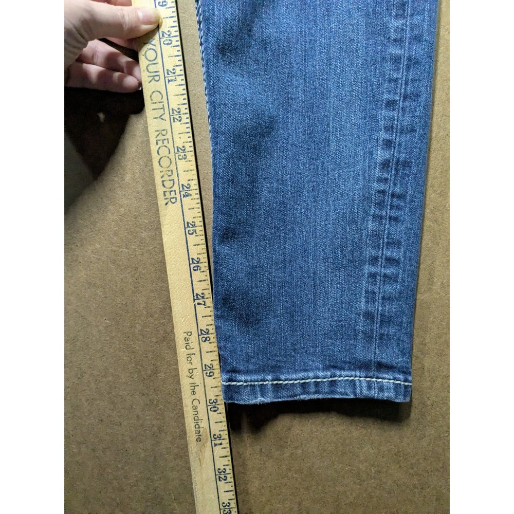 Miss Me Easy Skinny Jeans Womens 32 Mid Rise Fleur De Lis Embroidered Blue Denim - Picture 8 of 9